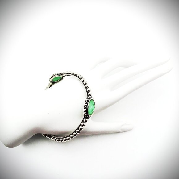 LAGOS Maya Sterling Variscite Oval Doubles Bangle Bracelet Size M - Picture 9 of 11